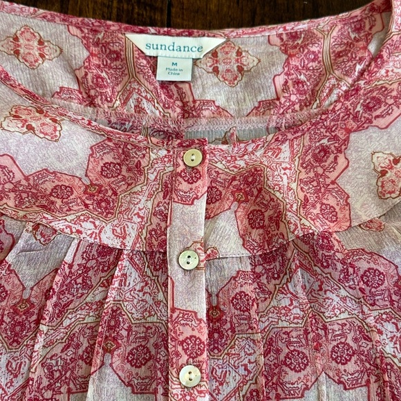 Sundance | Pink Medallion Breeze Boho Blouse with Pintucking, 100% Silk - Picture 3 of 8